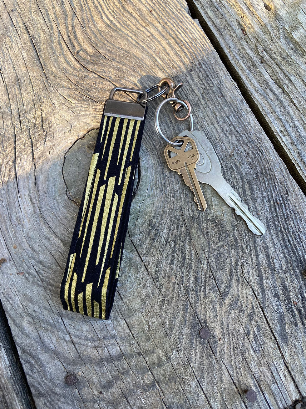 Black and Gold Striped Medium Wristlet Keychain
