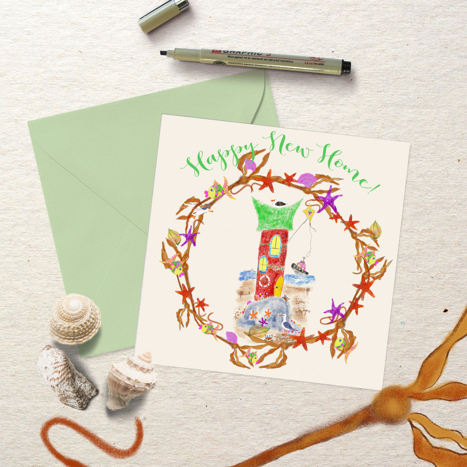 Beach House Square Card