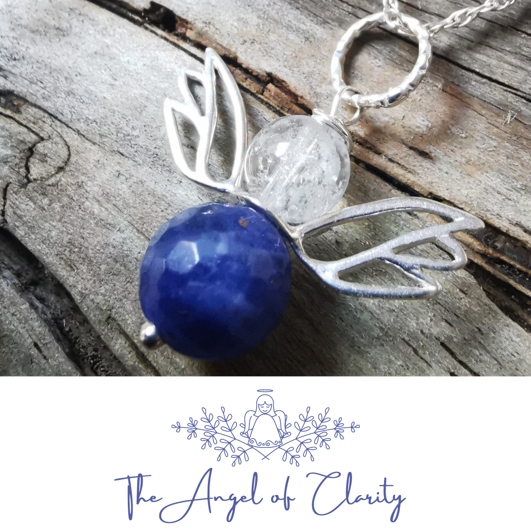 14 The Angel of Clarity - Sodalite with Clear Quartz Angel Pendant