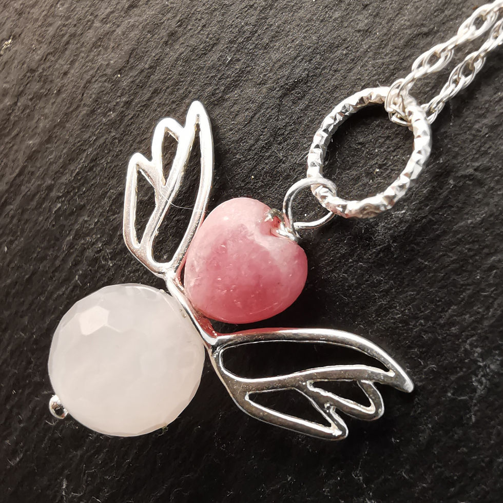 Thumbnail: 2 The Angel of Love, Rose Quartz with Rhodochrosite  Angel Pendant