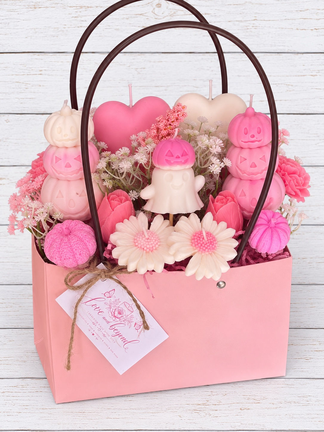 Til Boo Do Us Part pink Halloween candle bouquet front view
