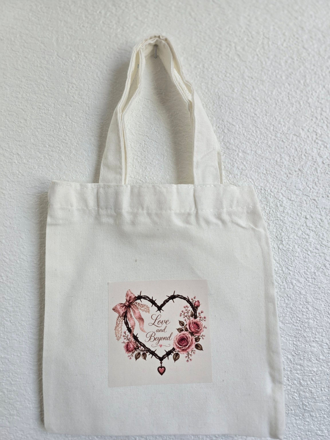 Barbed Rose Heart Canvas Bag full view