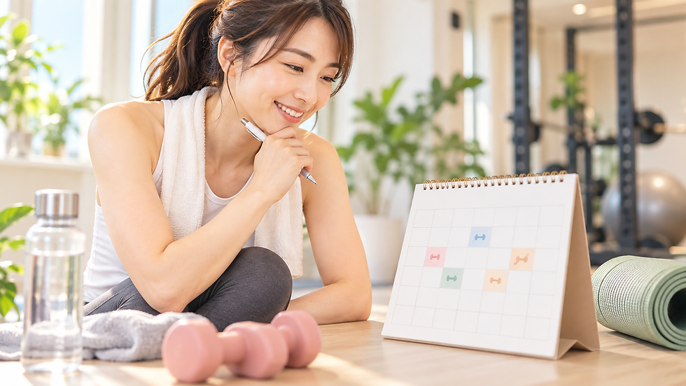 カレンダーを見ながら、運動の頻度を考えている女性の様子
