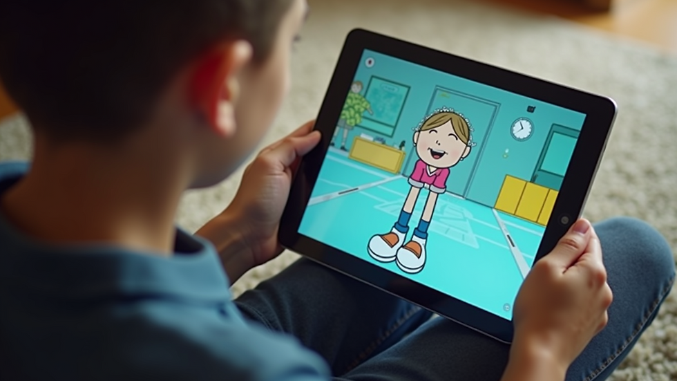 High angle view of a student using an iPad with an educational AR app