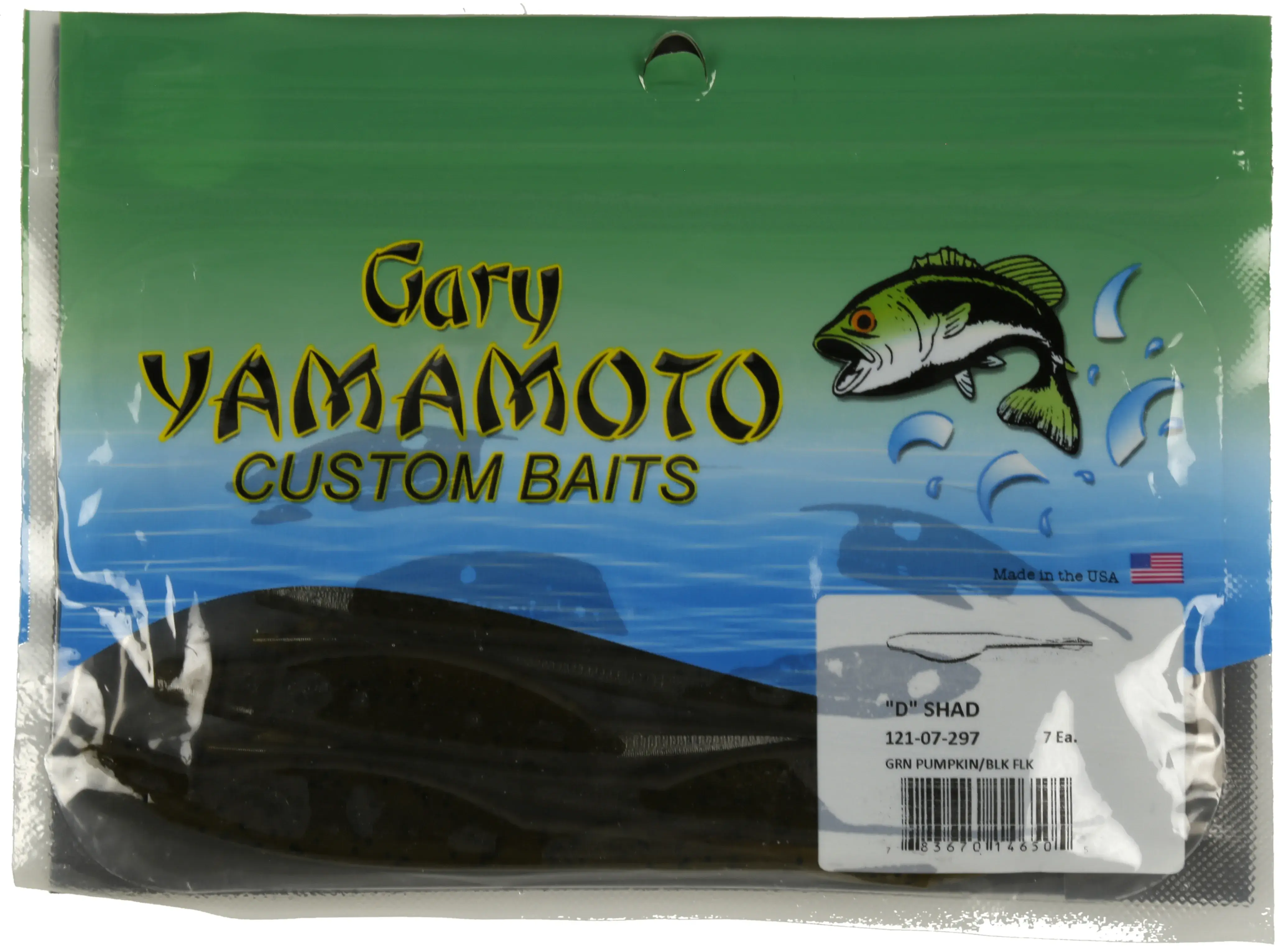 Yamamoto Baits ''D'' Shad Green Pumpkin/Blk Flk