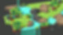 Pixelated landscape with a train on tracks, surrounded by blocky trees and rivers. Bright colors create a playful, game-like ambiance for couples on date night. Game depicted is Unrailed! a solo or cooperative video game option.
