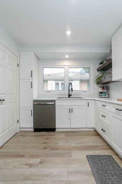 Open-concept kitchen after our home renovation