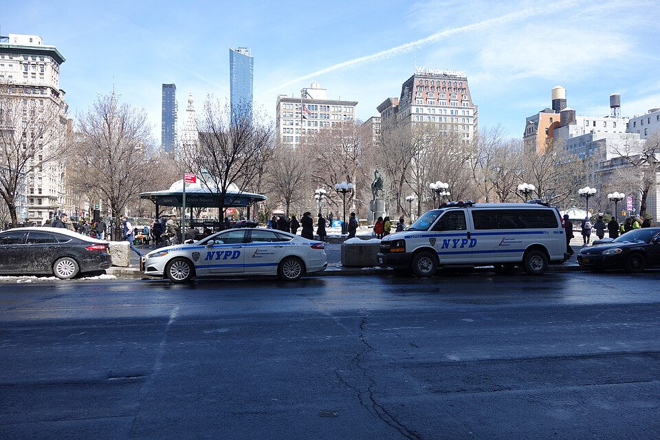 NYPD cars in front of Union Square