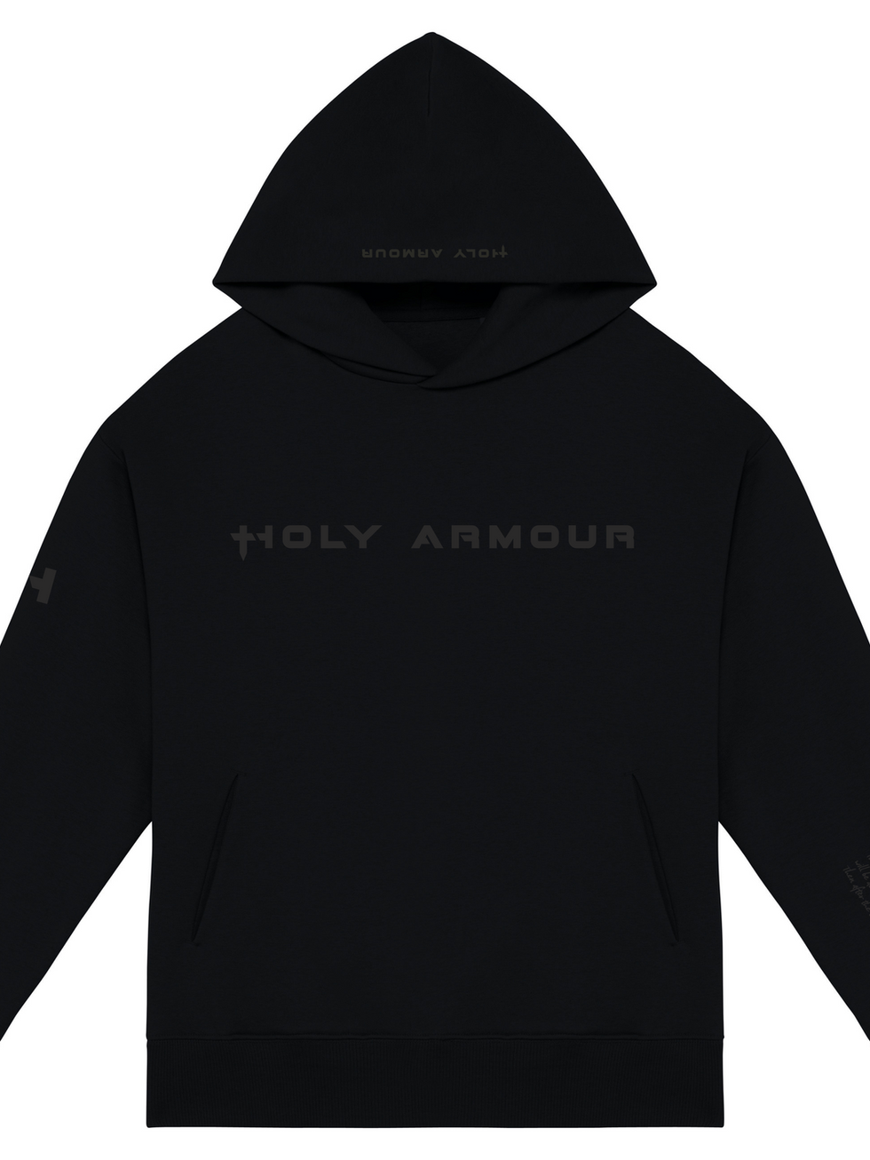 HOLY ARMOUR HOODIE - BLACK/BLACK FRONT