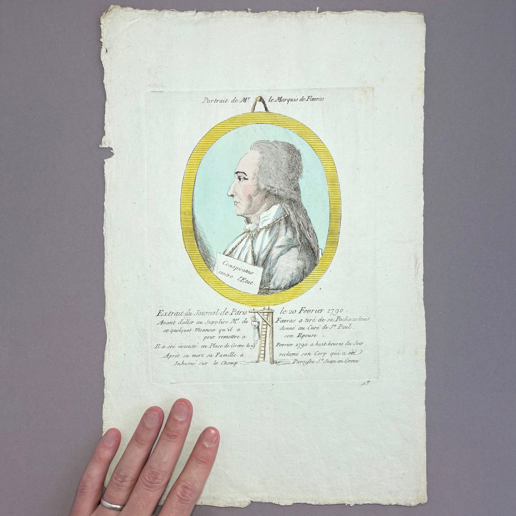 Patron saint of orthography pedants goes to the gallows. Rare.