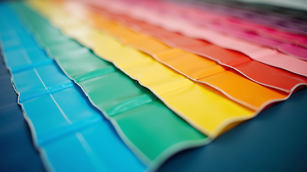 Eye-level view of a large-format printed banner with vibrant CMYK colors