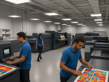 Modern digital printing facility with advanced equipment showing professional printing services