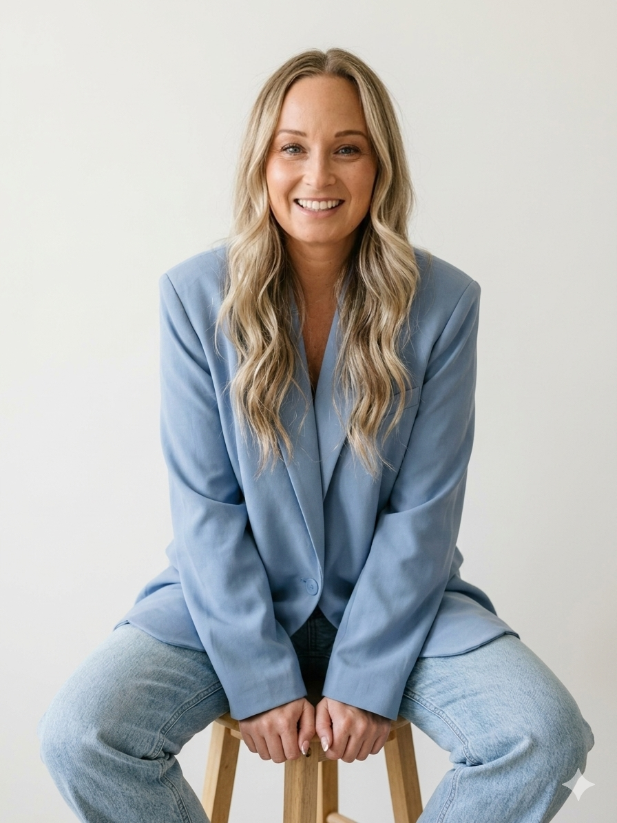 Kash in a blue jacket, smiling