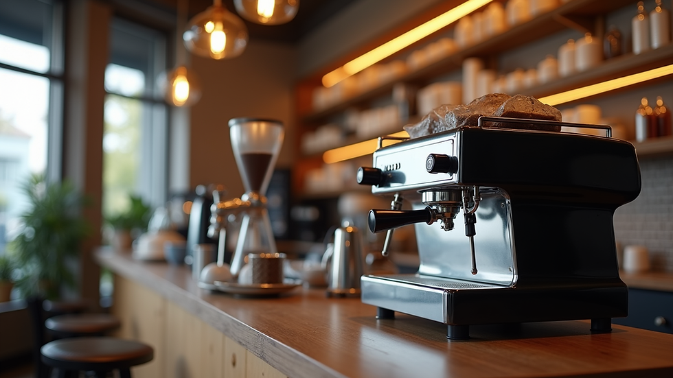 close-up view of coffee machine and grinder on cafe bar