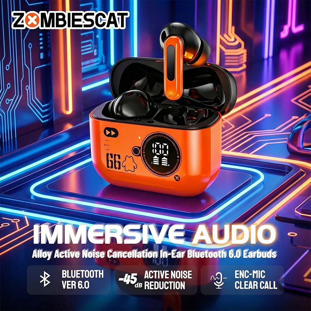 Zombies Cat Alloy ANC Headphones Bluetooth 6.0 -45dB Active Noise Cancellation E