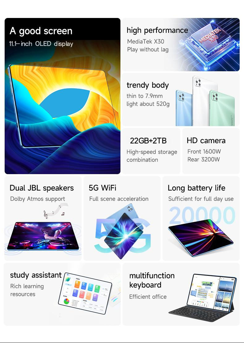 Miniatura: 2025  X95 Tablets 11.1 inch  Android 14 22GB+2TB Tablet 20000mAh 5G Dual SIM WiF