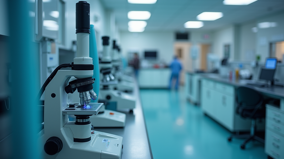 Close-up view of diagnostic testing equipment in a clinical lab