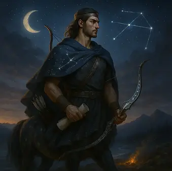 Bilge sentor Kheiron’un göğe yükseltilmesiyle oluşan Yay burcu, bilgi, doğruluk ve uzak hedeflerin simgesi.