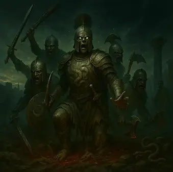 Yunan mitolojisinde ejderha dişlerinden doğan ve Thebai’nin savaşçı atalarını oluşturan Spartoi.