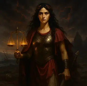 Yunan mitolojisinde Nemesis ve Ares’in kızı, dengeyi ve cezalandırıcı adaleti temsil eden savaş tanrıçası Adrestia.