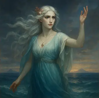 Yunan mitolojisinde Thetis, Akhilleus’un annesi olan ve denizin kaderi şekillendiren bilge Nereid perisi.