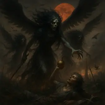 Yunan mitolojisinde ölüm, yıkım ve savaş meydanındaki kaderi temsil eden karanlık Kerler.