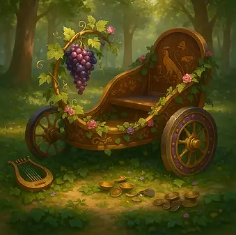 Yunan mitolojisinde Dionysos’un panterlerin çektiği kutsal tören arabası.