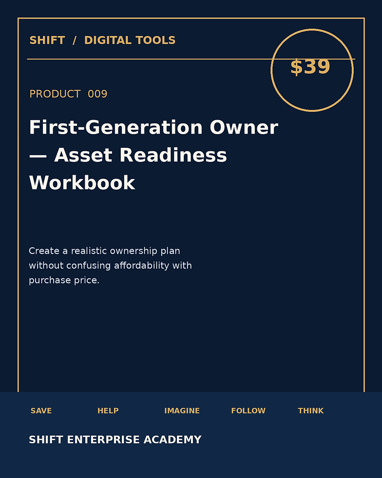 SHIFT Enterprise Academy economic mobility and first-generation ownership workbook