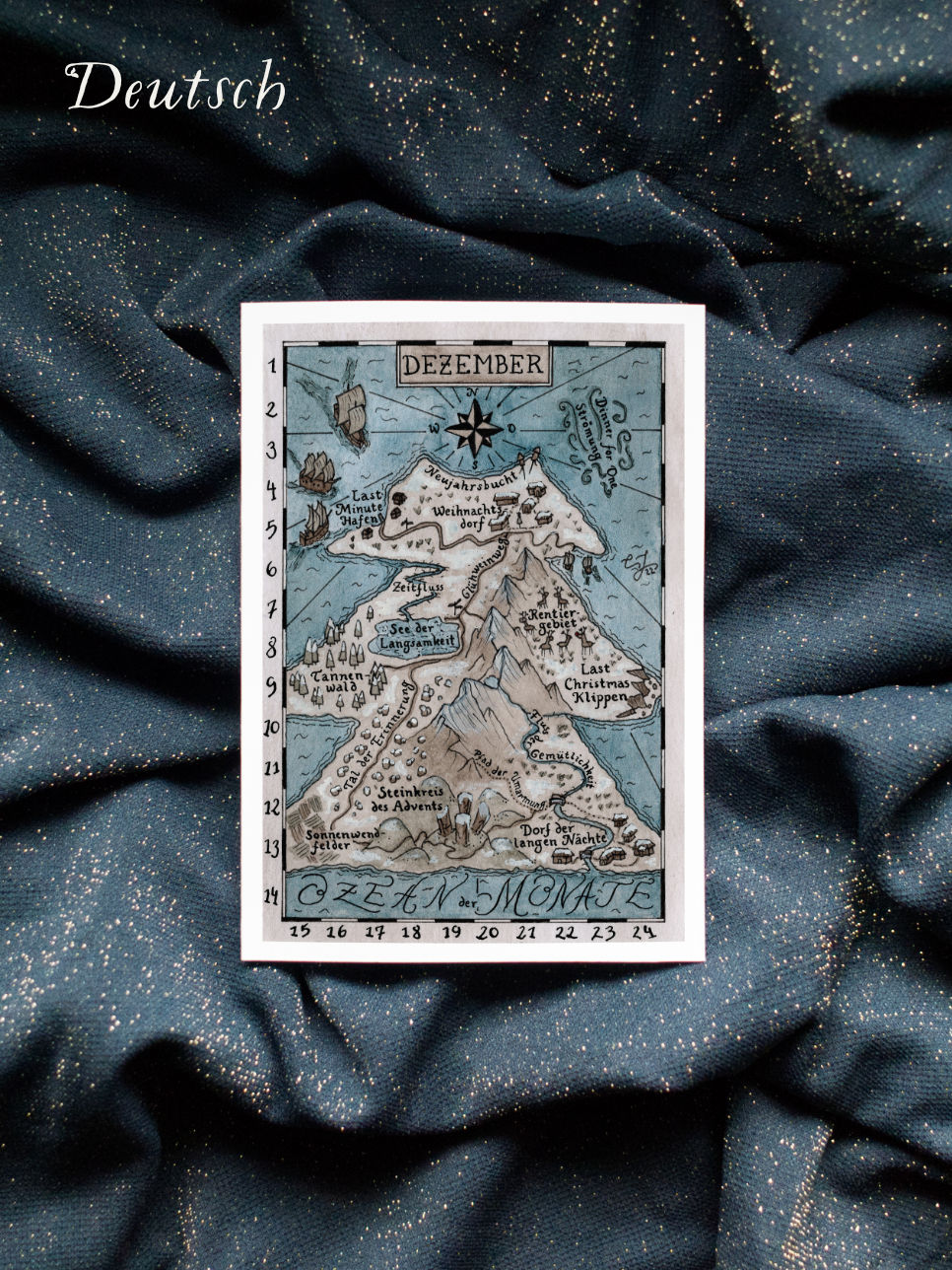 Closeup from Christmas Greeting Card Isle of December by Aeluna handdrawn