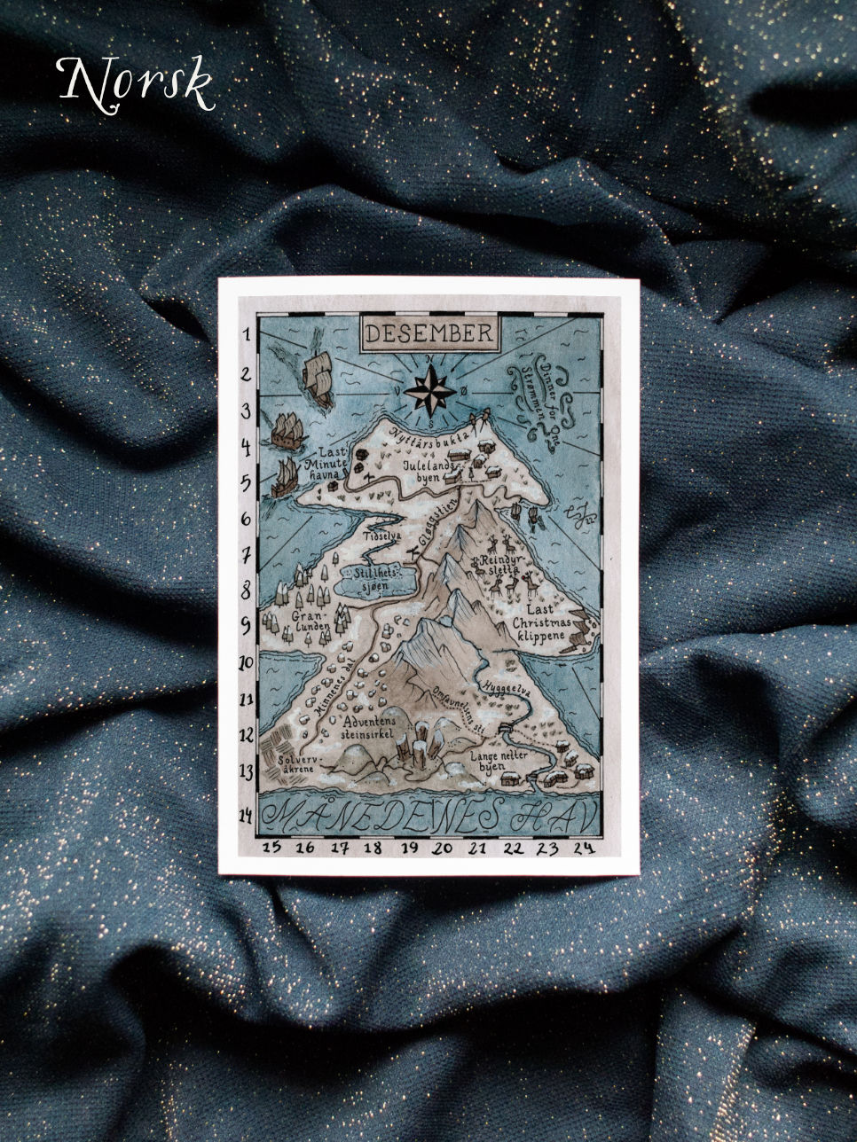 Closeup from Christmas Greeting Card Isle of December by Aeluna handdrawn