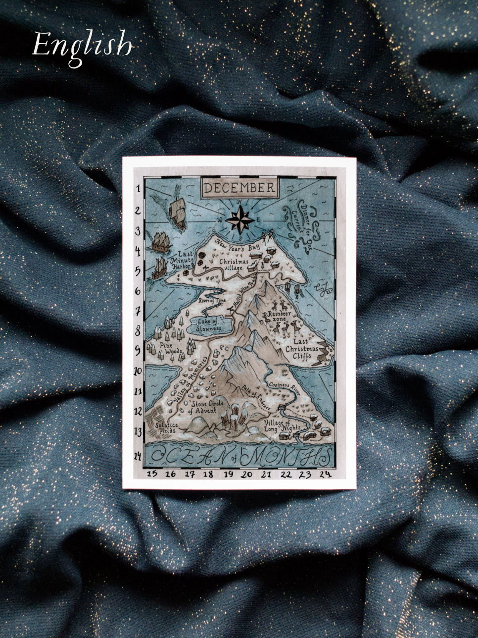 Closeup from Christmas Greeting Card Isle of December by Aeluna handdrawn