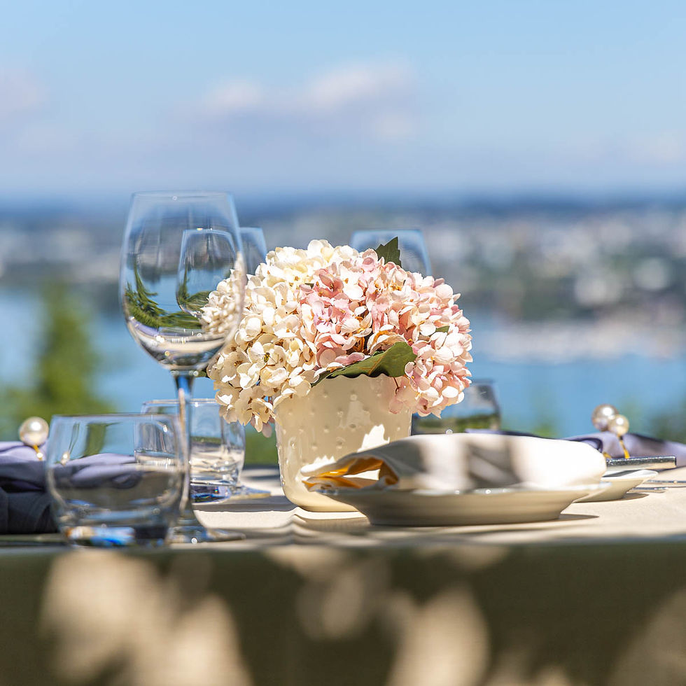 Guggital garden table close-up, Restaurant Guggital Zug