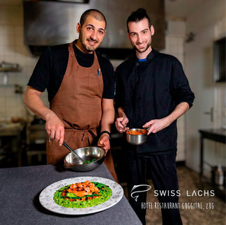 Risotto mit Cime di Rapa und Frischlachs-Sashimi, Guggital Zug, Franco Amalfi und Alberto Weiss