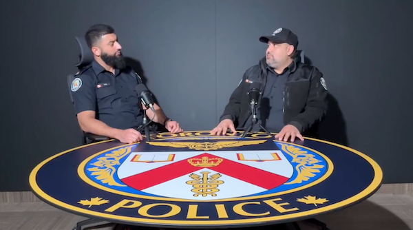 two policemen on a podcast episode