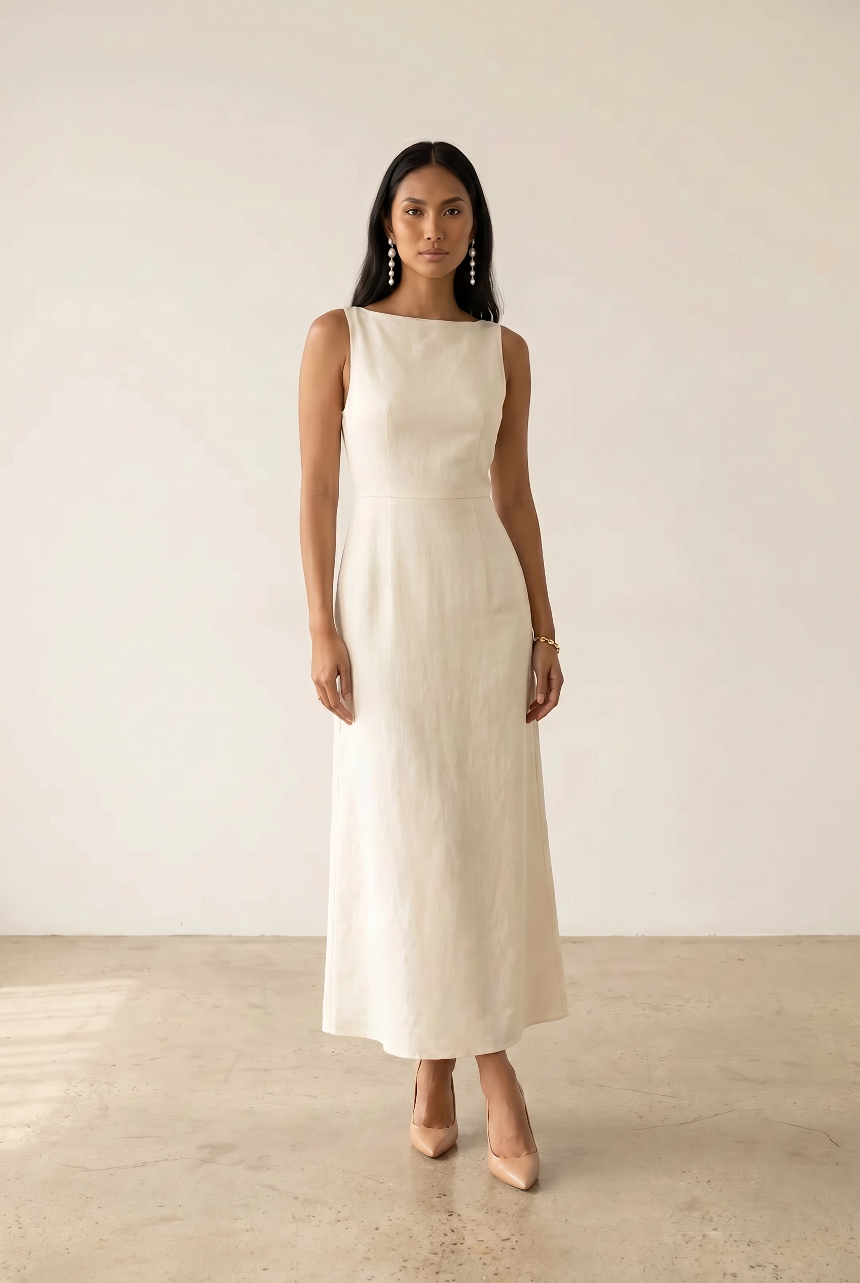 Cream Linen Column Dress