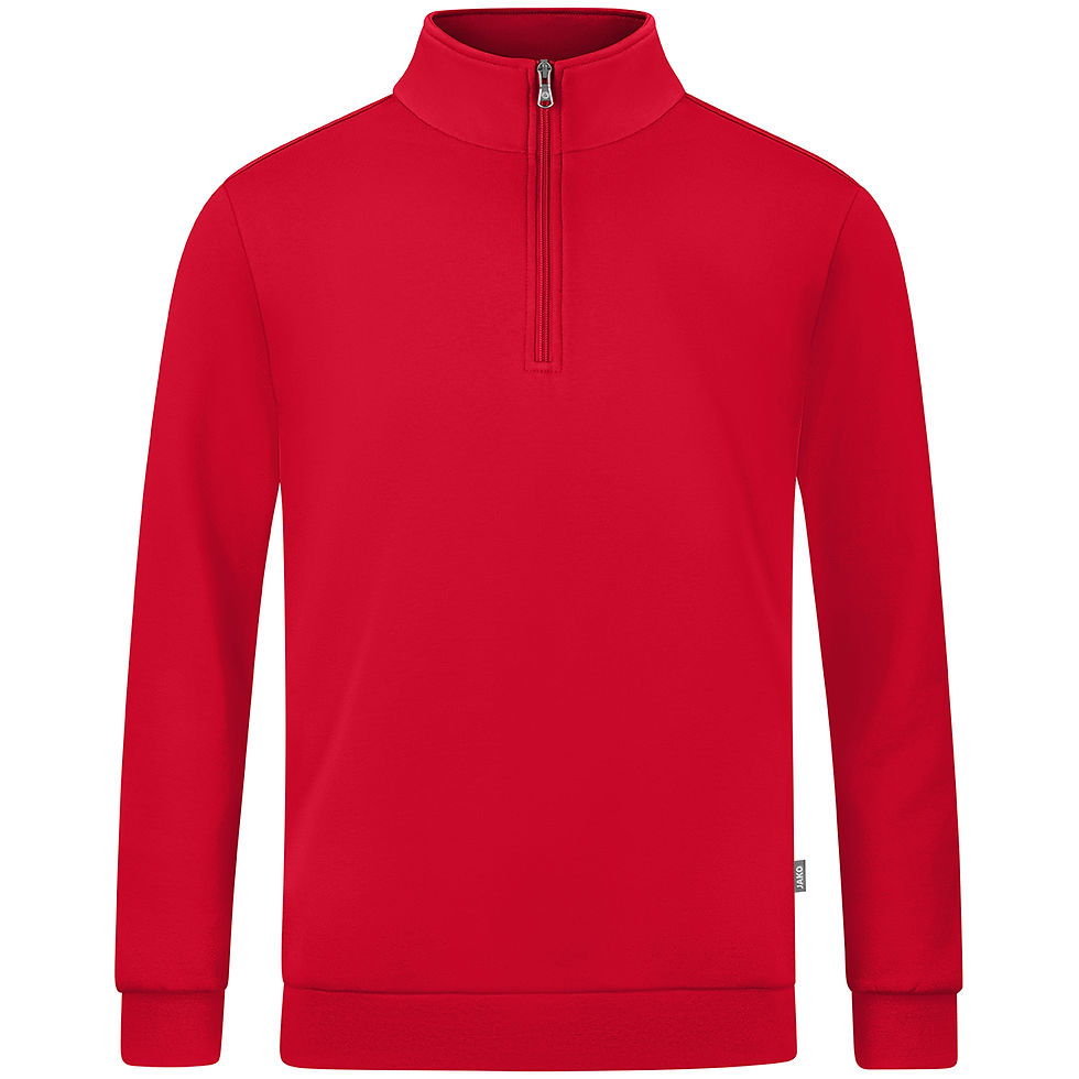 Miniaturebillede: JAKO Ziptop Organic unisex rød– ¼ lynlås og ribmanchetter