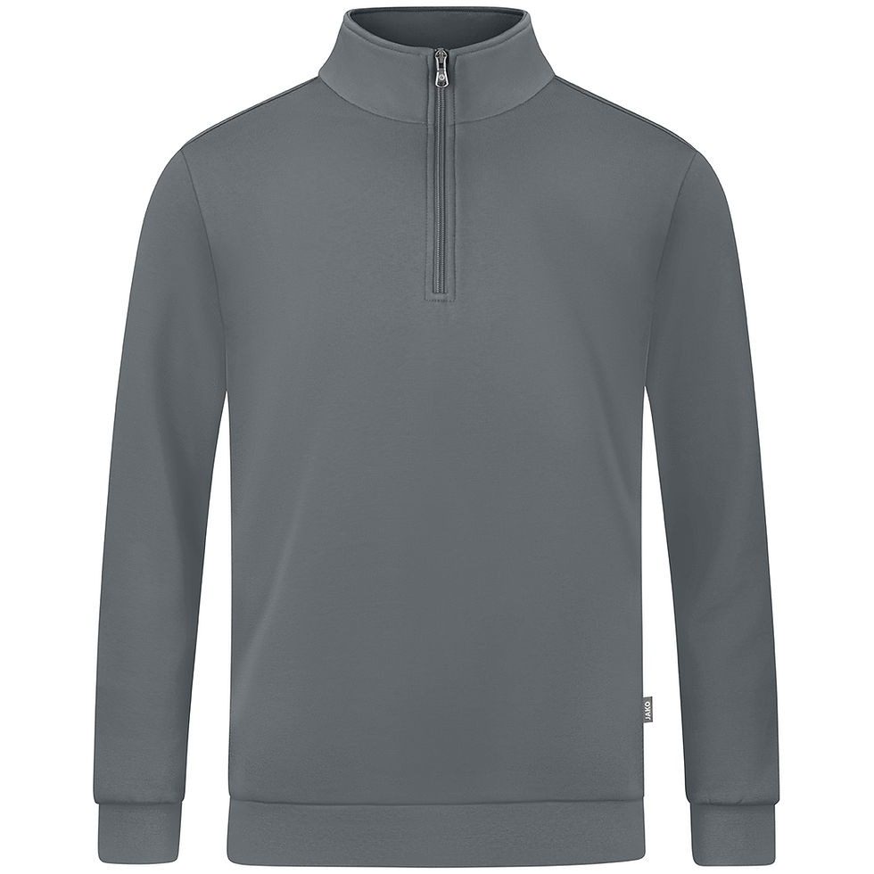 Miniaturebillede: JAKO Ziptop Organic unisex stone grey – ¼ lynlås og ribmanchetter
