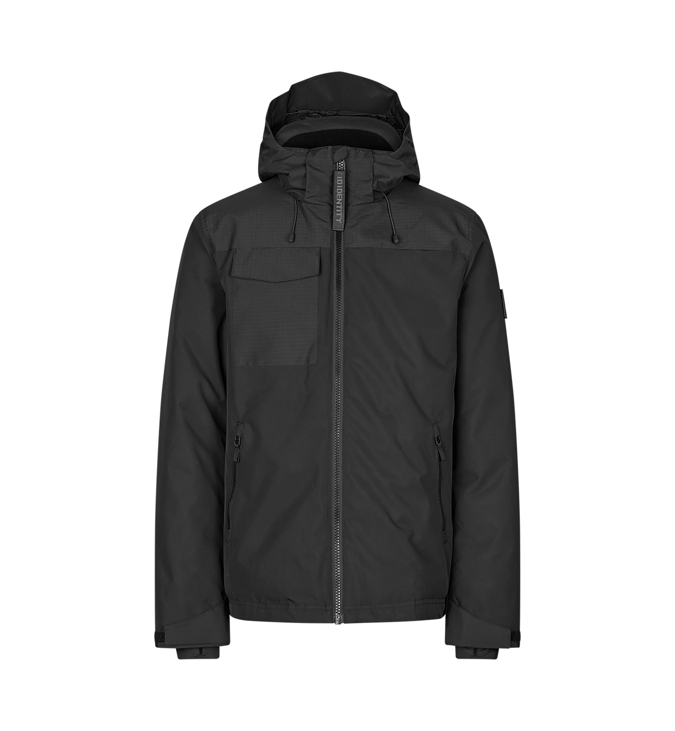 ID Identity Hooded vinterjakke i navy set forfra med hætte og gennemgående lynlås.