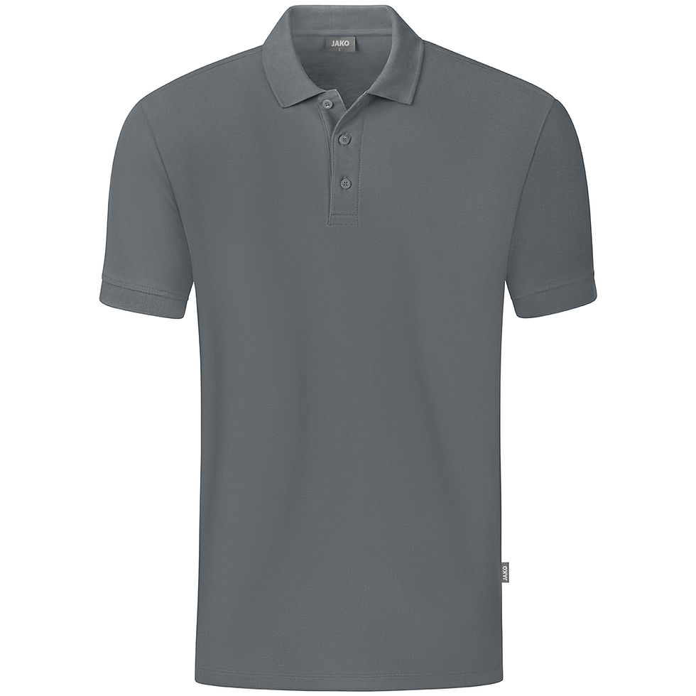 Miniaturebillede: JAKO Polo Organic stone grey – ribkrave og 3-knaps stolpe