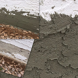 "Close-up of expertly applied skip trowel stucco repair on a textured wall." 