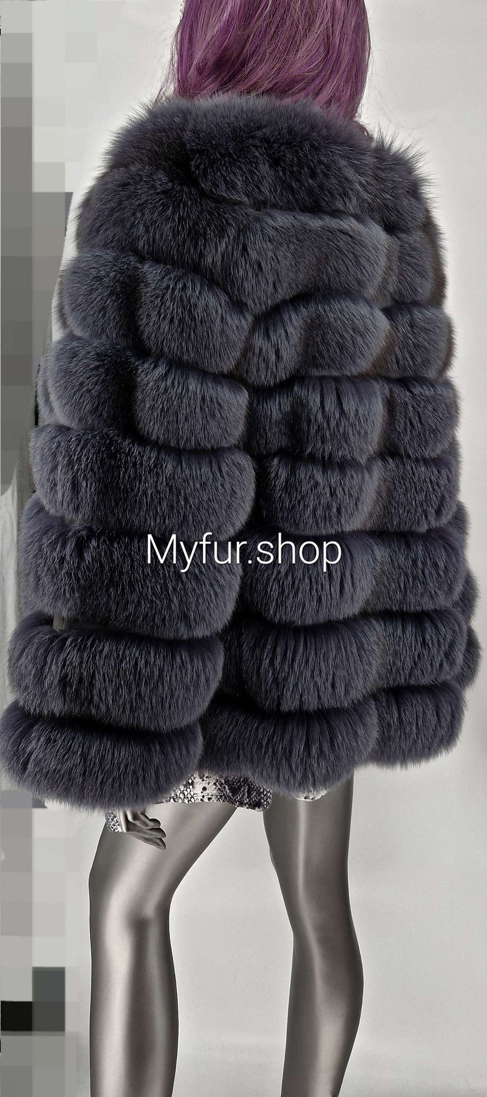 Thumbnail: GRAY BLUE Fox Fur Jacket