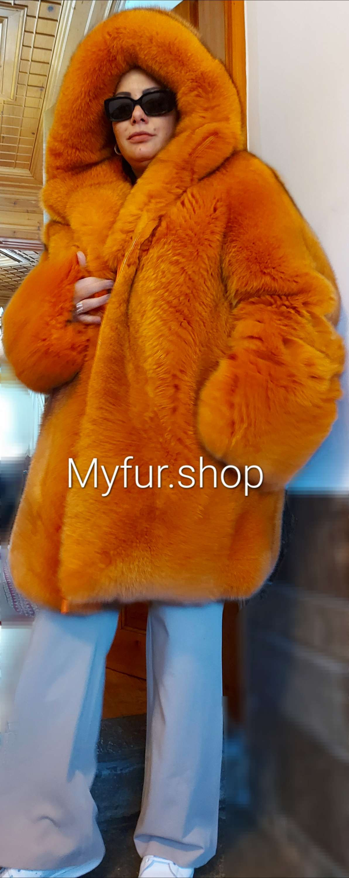 HOODED REAL FOX COAT 