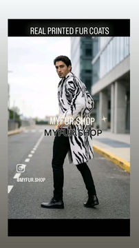 Thumbnail: MEN'S PRINTED SHEARED RABBIT FUR COAT 