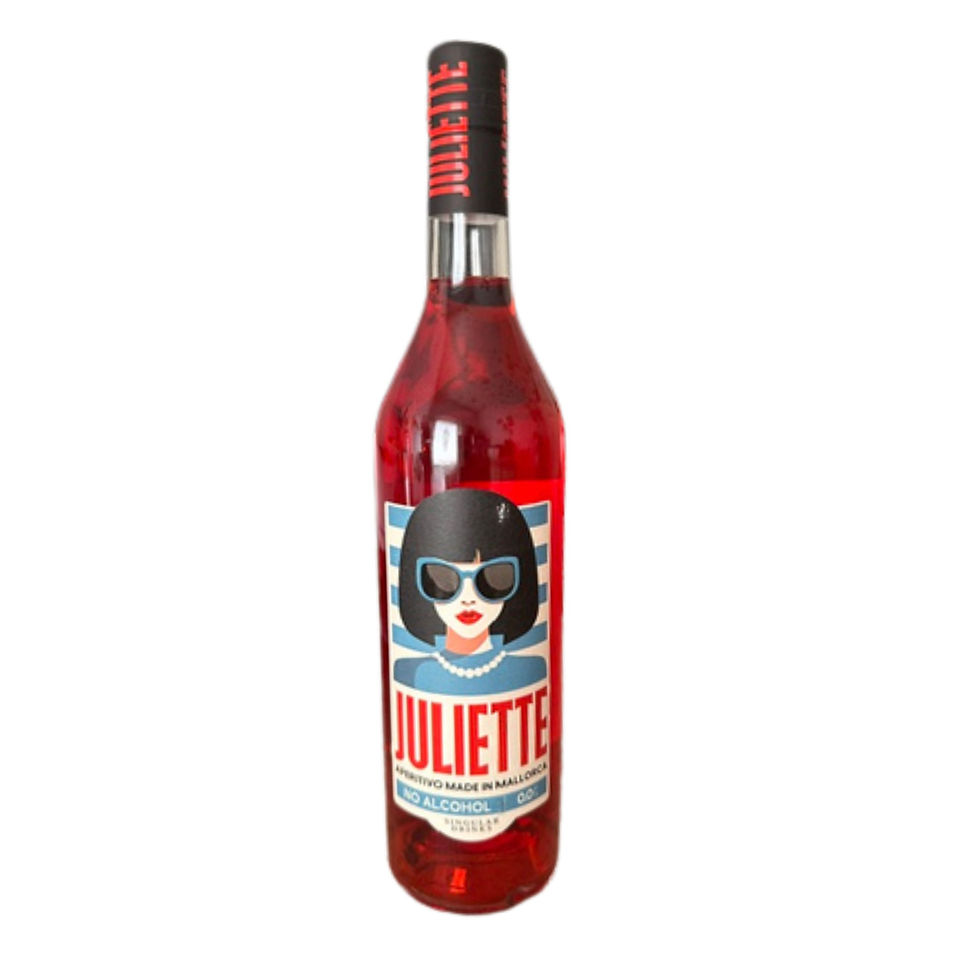 Flasche Juliette alkholfrei, Aperitif in roter Farbe