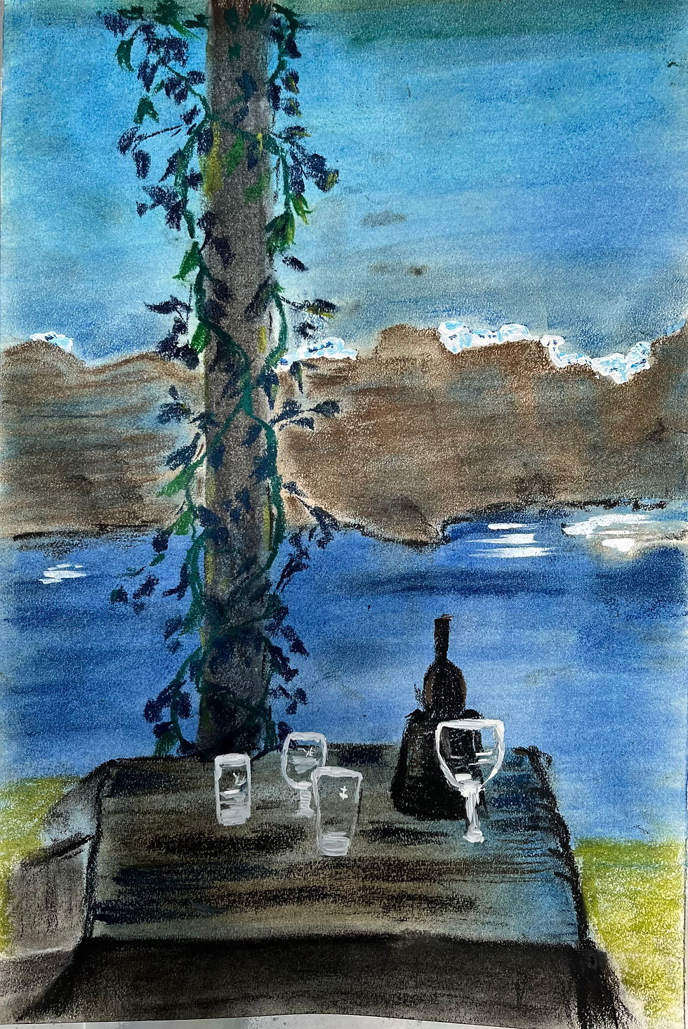 Good wine...and the Aegean, Pas, 12x18
