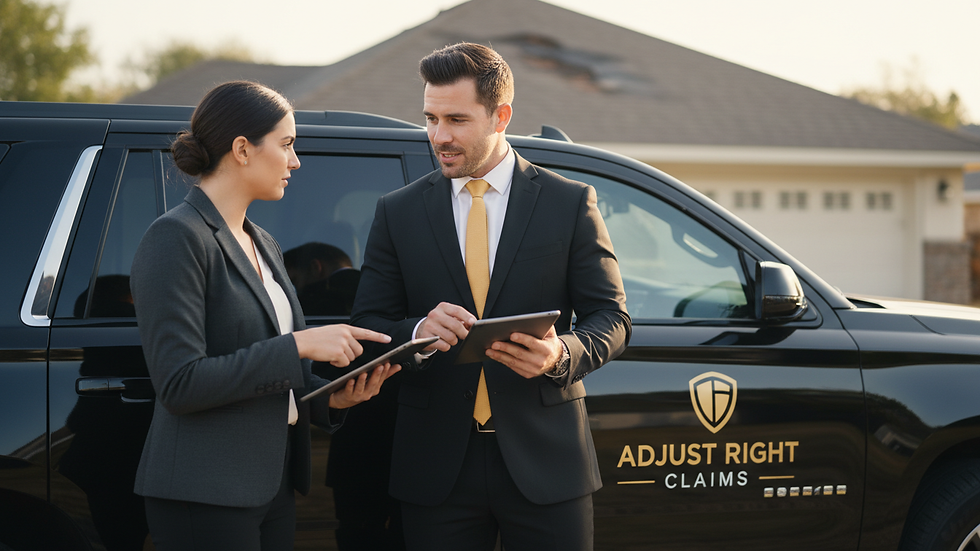 Close-up view of a public adjuster negotiating with an insurance representative