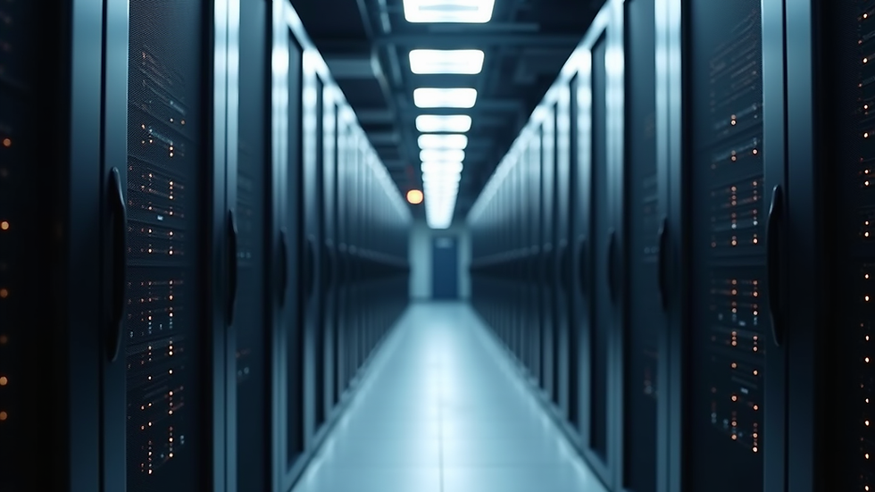 Eye-level view of a modern data center with server racks