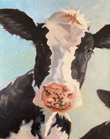 bovine, cow painting, animal portrait, cows in the pasture