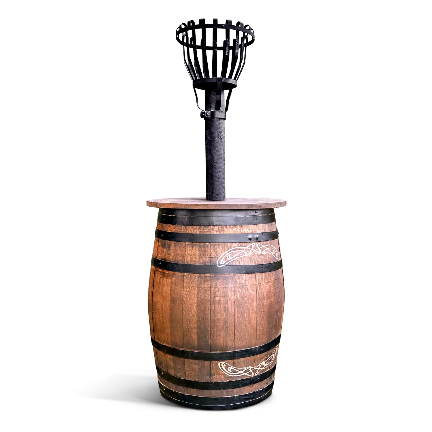Stehtischfass mit Fackelkorb