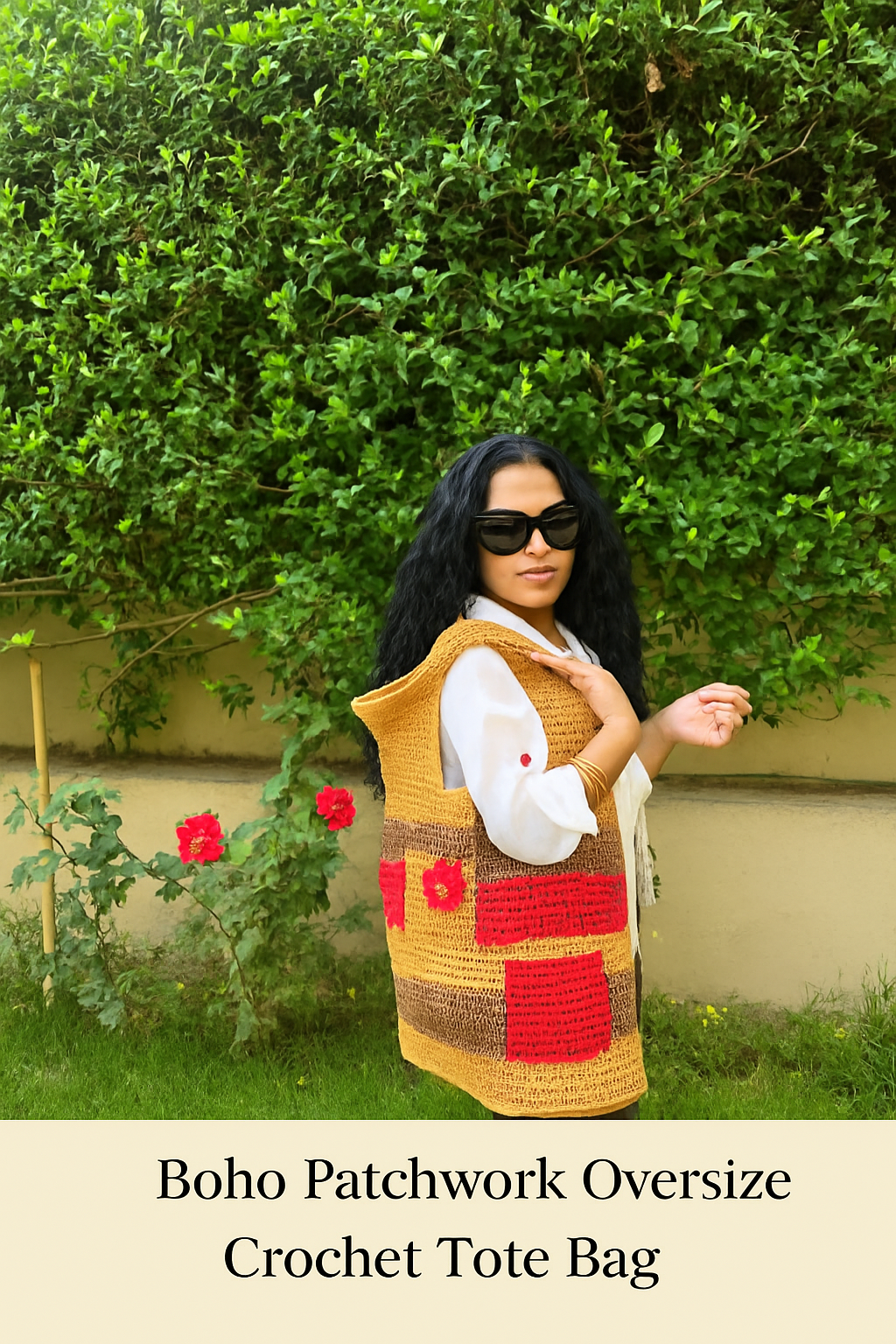 Boho Patchwork Hasır Örgü Oversize Çanta